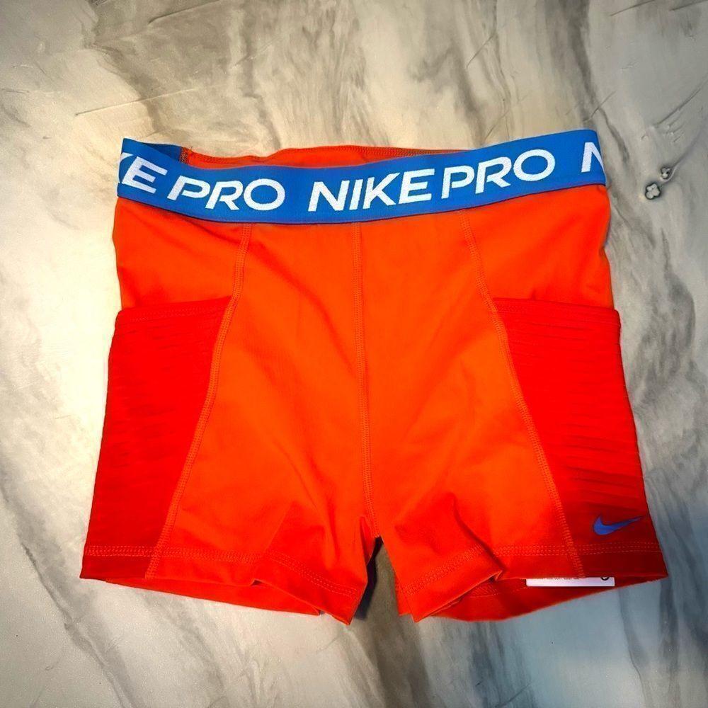 NWT New NIKE PRO Tight Fit 3” Training Shorts Dark Orange Red Blue M